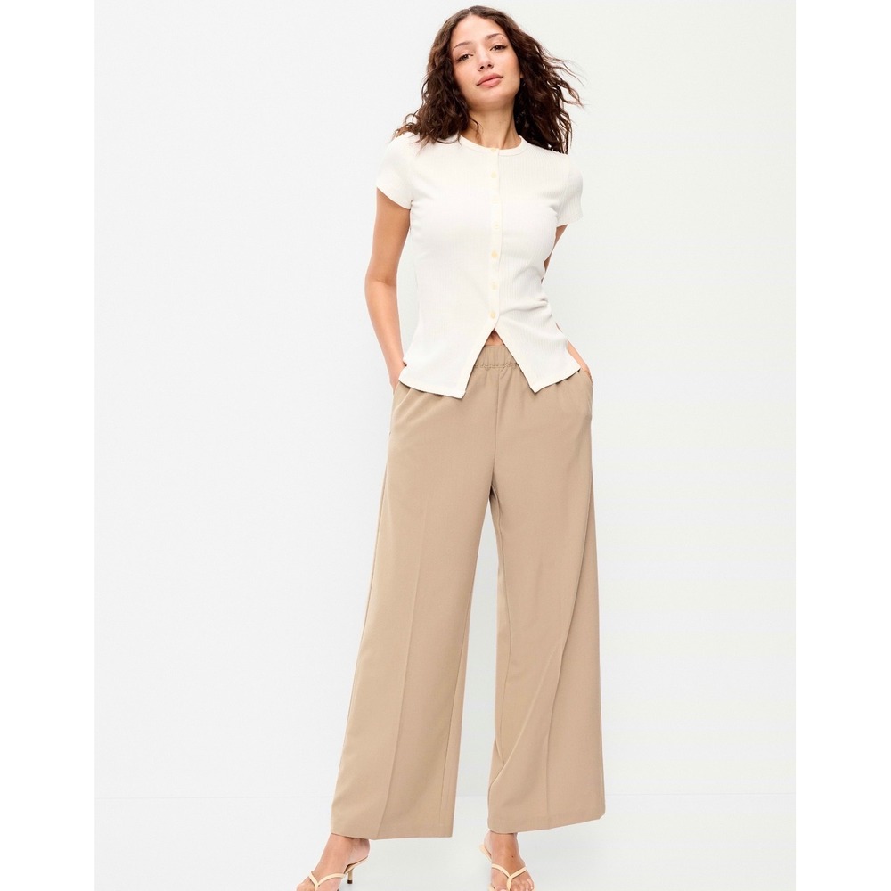 Old Navy Womens High-Waisted Wide-Leg Trouser Tan Beige M Petite NWT